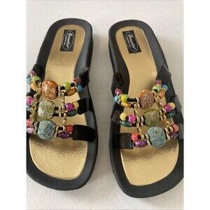 Grandco Beaded Black Sandals Womens size 10 New